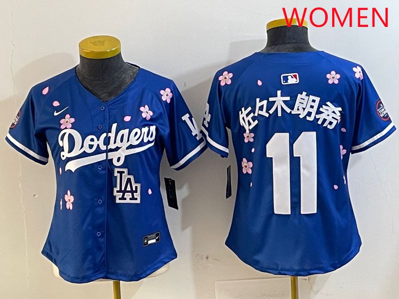 Women Los Angeles Dodgers #11 R.Sasaki Blue Sakura Edition 2025 Nike MLB Jersey style 9->women mlb jersey->Women Jersey